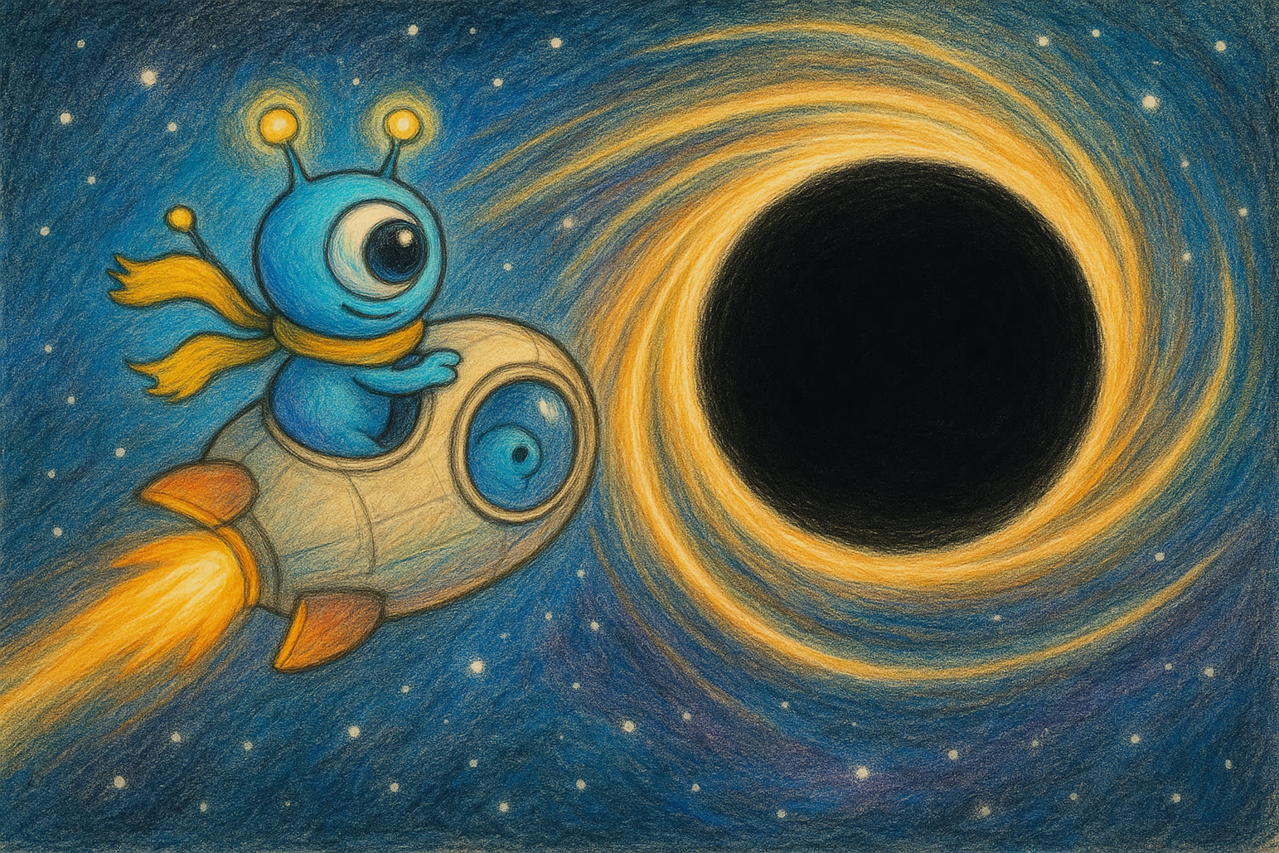 Eo's pod at the rim of a black hole